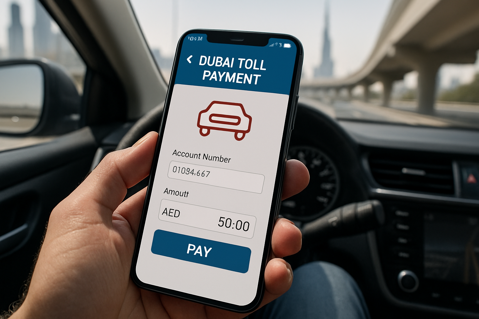 Customer using mobile app for Dubai toll payment